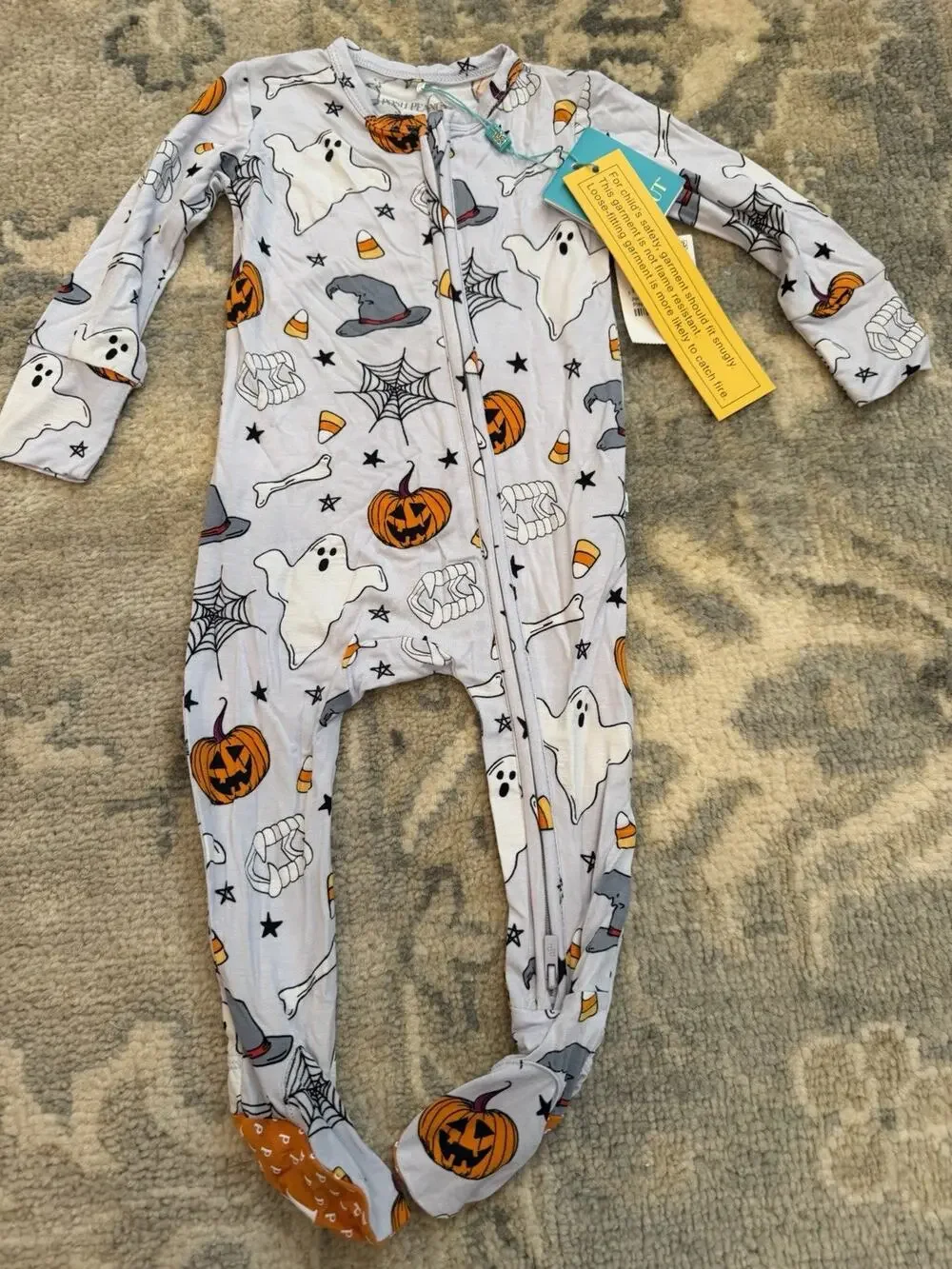 Posh Peanut Unisex Bamboo Halloween Zipper Footie 6-9 Months NWT